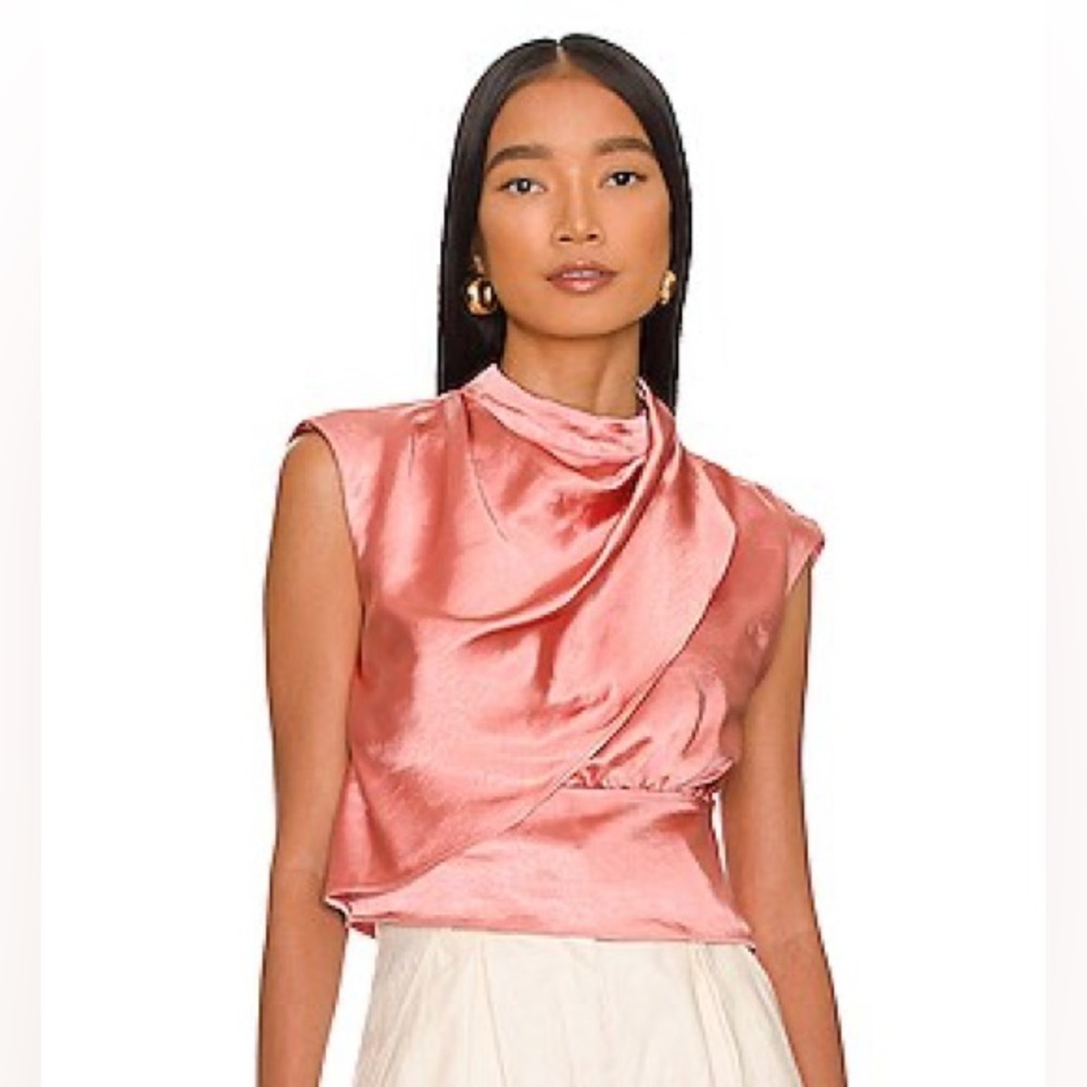 Line & Dot Pink Satin Wrap Blouse